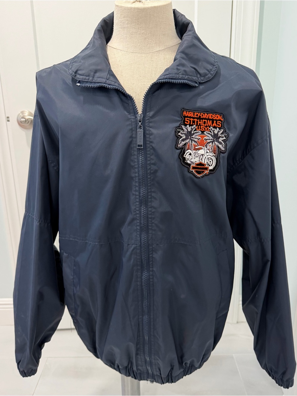 Rare Y2K Harley Davidson St Thomas USVI Dealer Navy Nylon Windbreaker Jacket (L)
